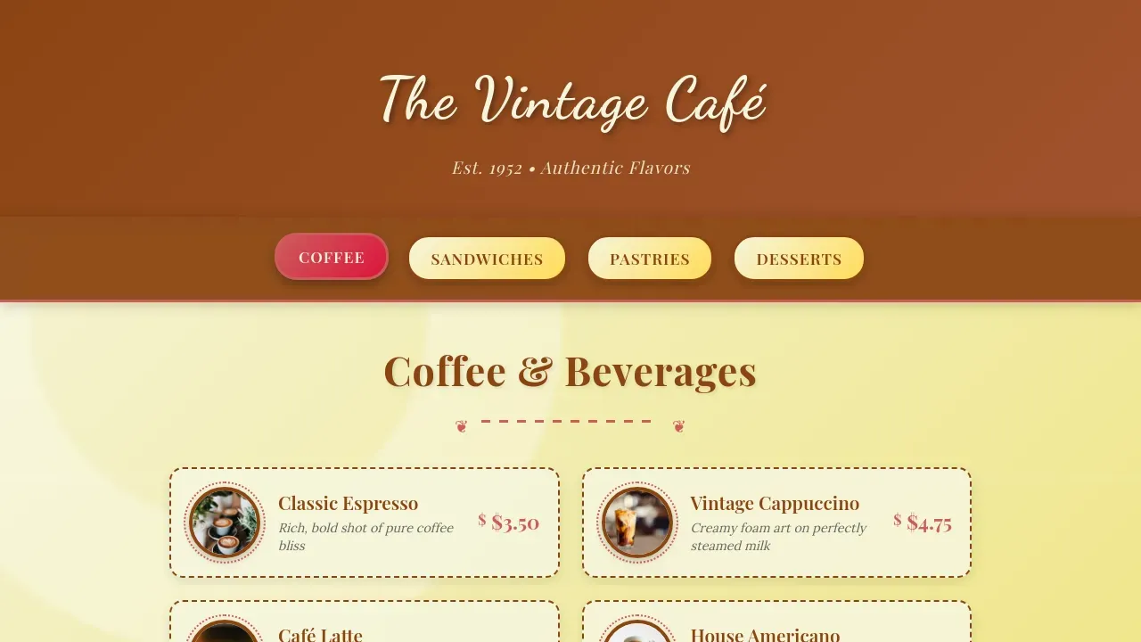 Retro Café Menu Catalog