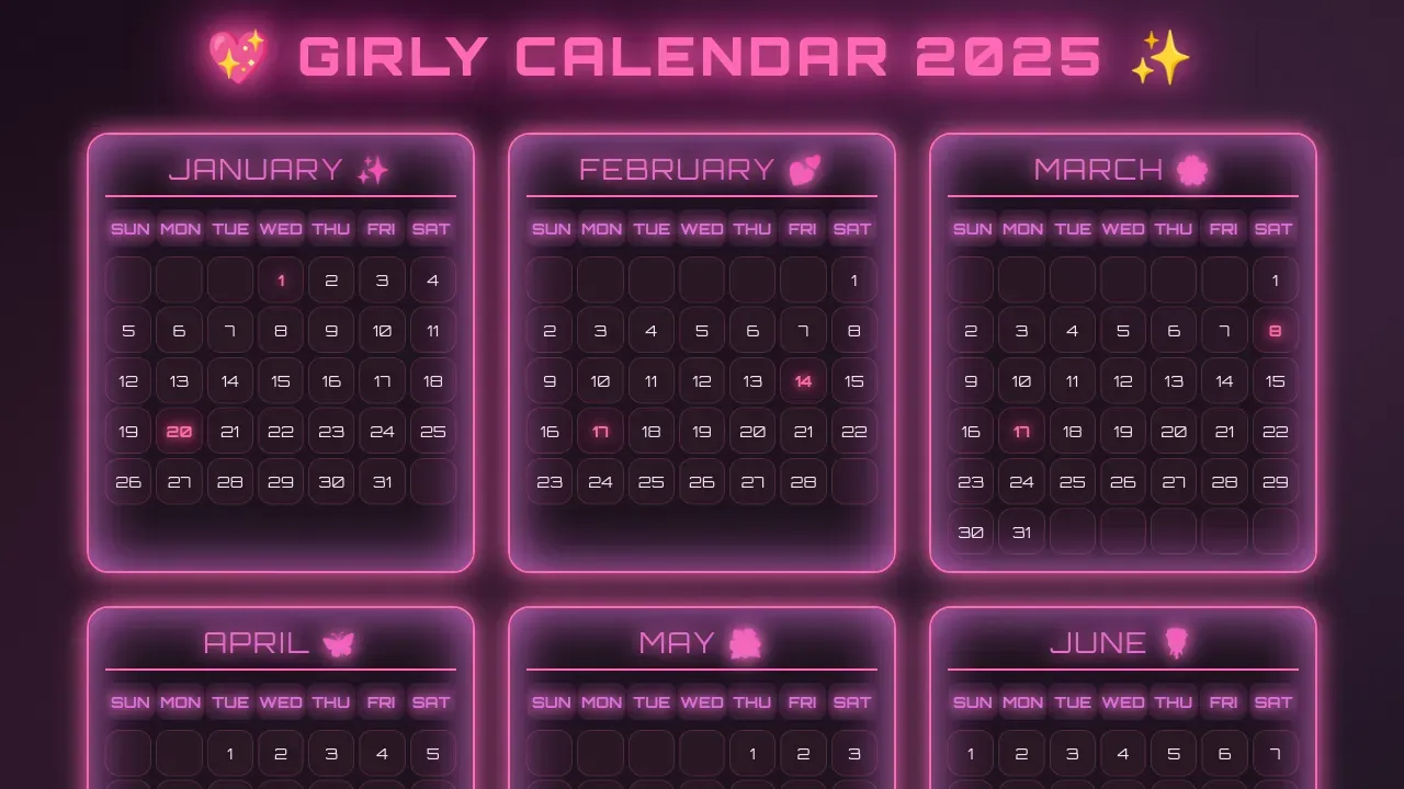 GIRLY CALENDAR 2025